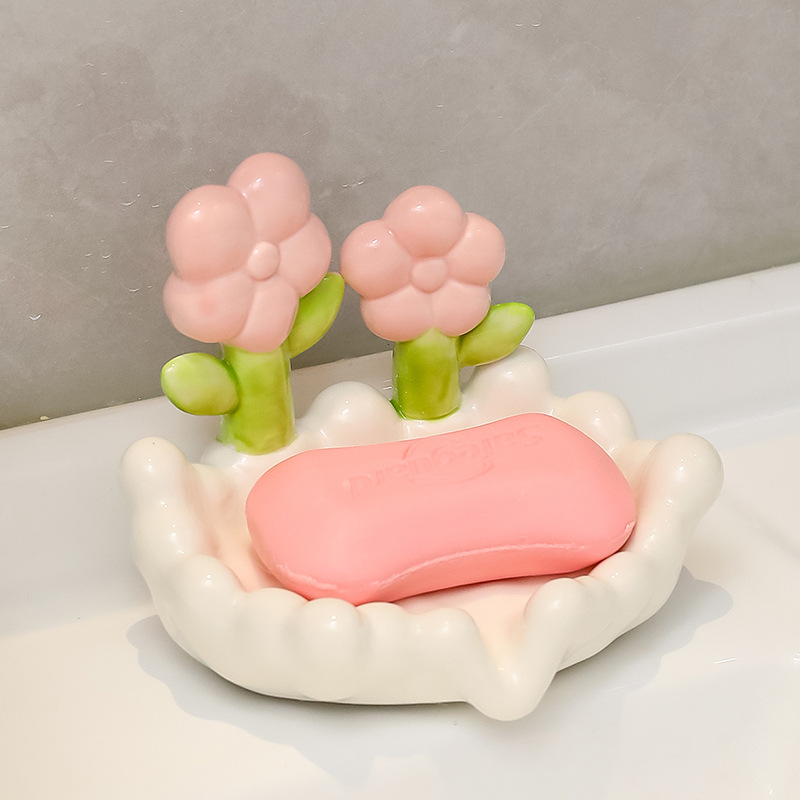 Household soap dish holder Special drain soap box for bathroom sink tulip ceramic soap dish holder