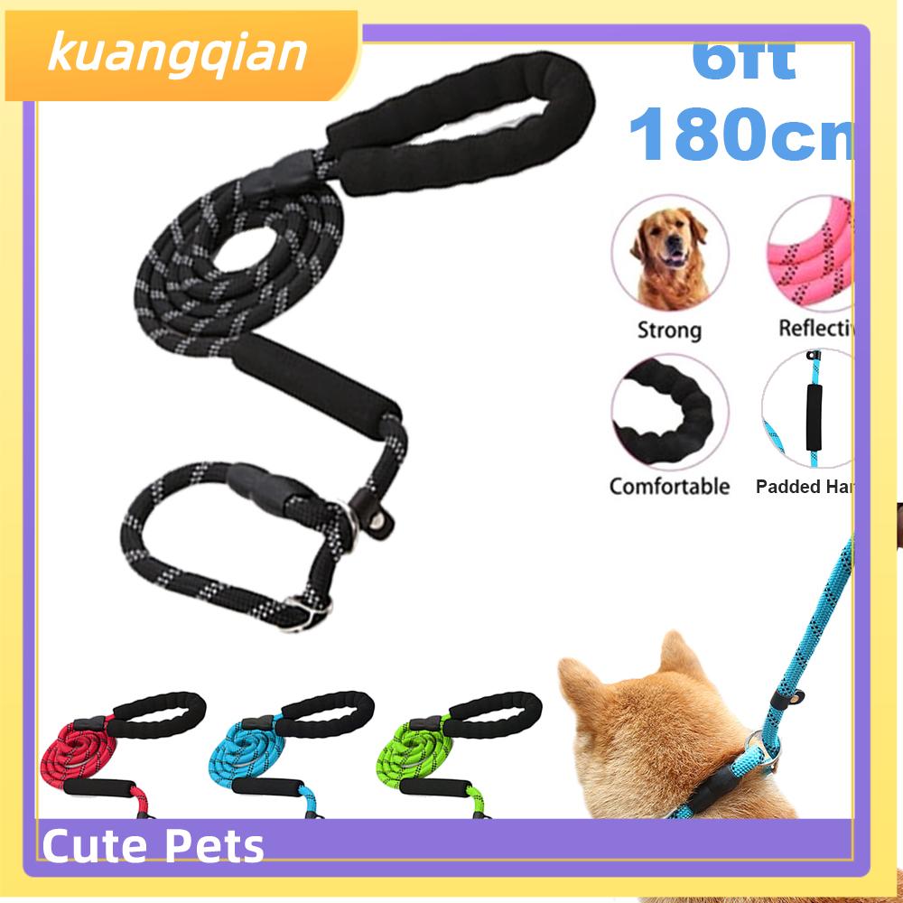 KUANGQIAN 6FT for Medium Large Dogs Comfortable Rope Leash Dog Training Leash Reflective Threads Anti-Choking with Traffic Padded Two Handles Dog Leash Slip Lead