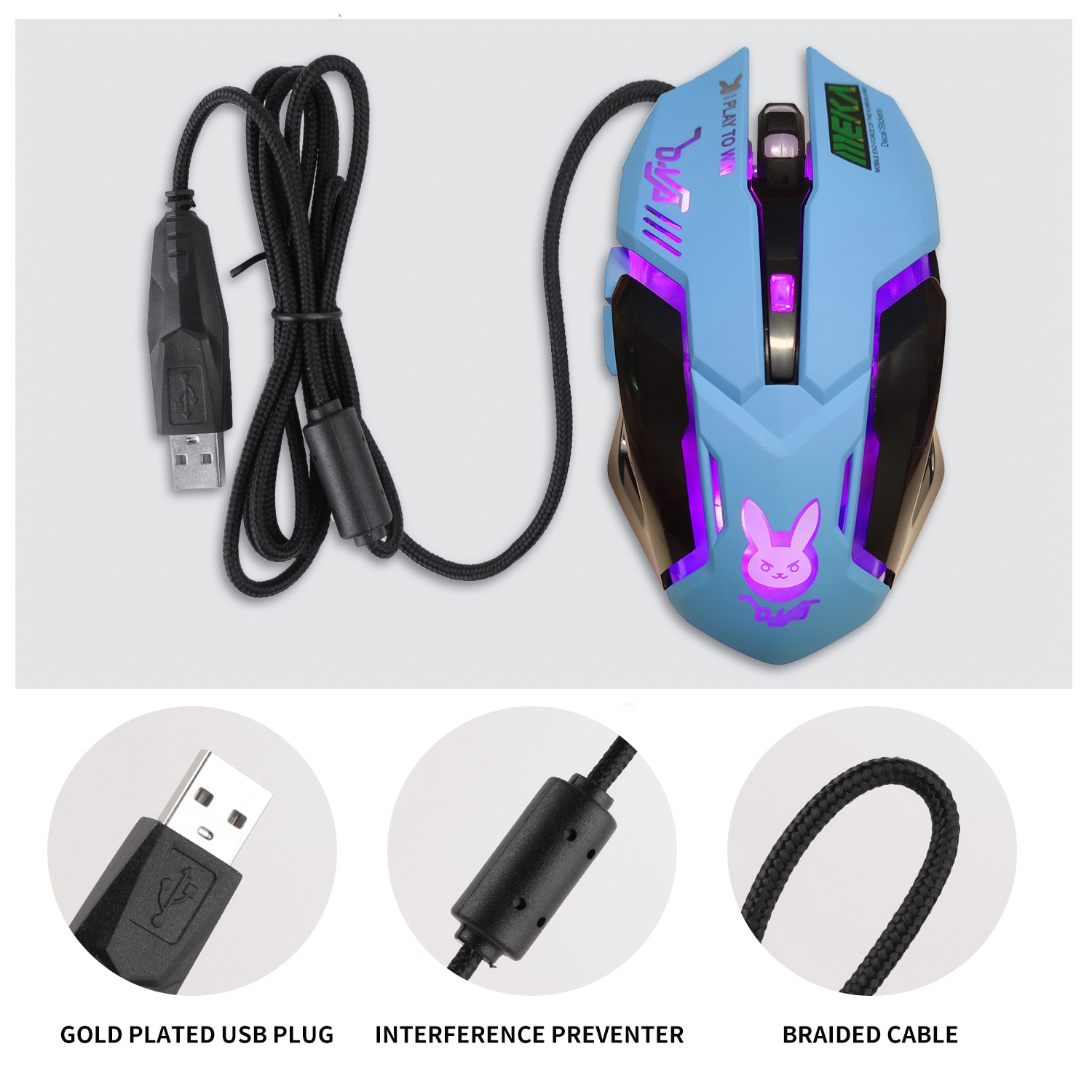 Breathing LED USB Wired Optical Mouse 2400Dpi PC Laptop Desktop Computer 6 Buttons Gaming Mice For OW DVA Overwatch Dropshipping