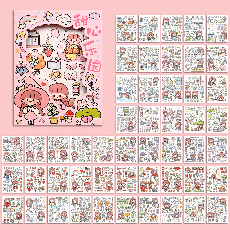 Set sticker hình dán sổ tay 50 tấm cute dán sổ trang trí có hộp xinh ST43