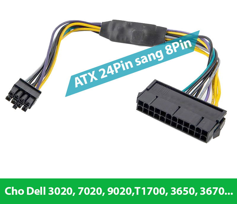 Cáp chuyển đổi 24pin to 8pin cho dell 3020 7020 9020 t1700 3650 3670, thay thế nguồn pc thường cho máy tính đồng bộ dell