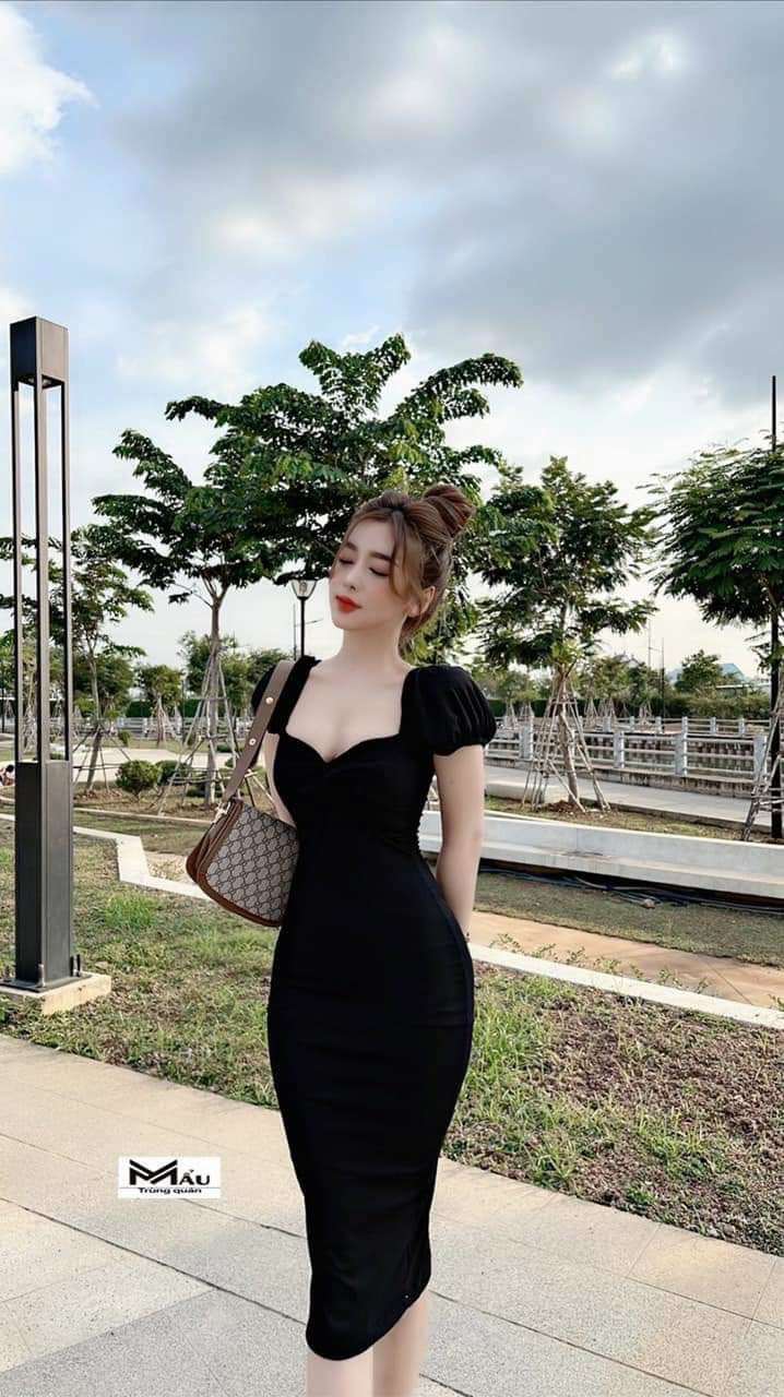 Đầm Body Xoắn Ngực Tay Ngắn Chất Thun Gân Thích Hợp Mặc Đi Tiệc Đi Làm Đi Chơi