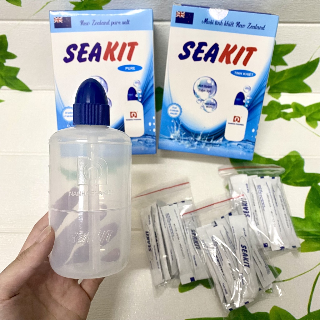 Bình rửa mũi seakit kèm 30 gói muối tinh khiết vệ sinh khoang mũi nam hà