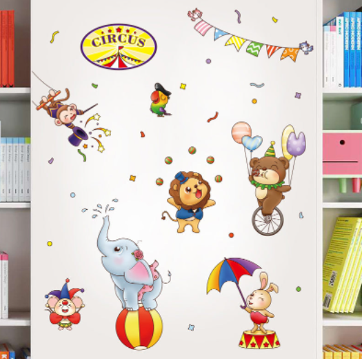 Decal trang trí tường - Rạp xiếc thú dễ thương