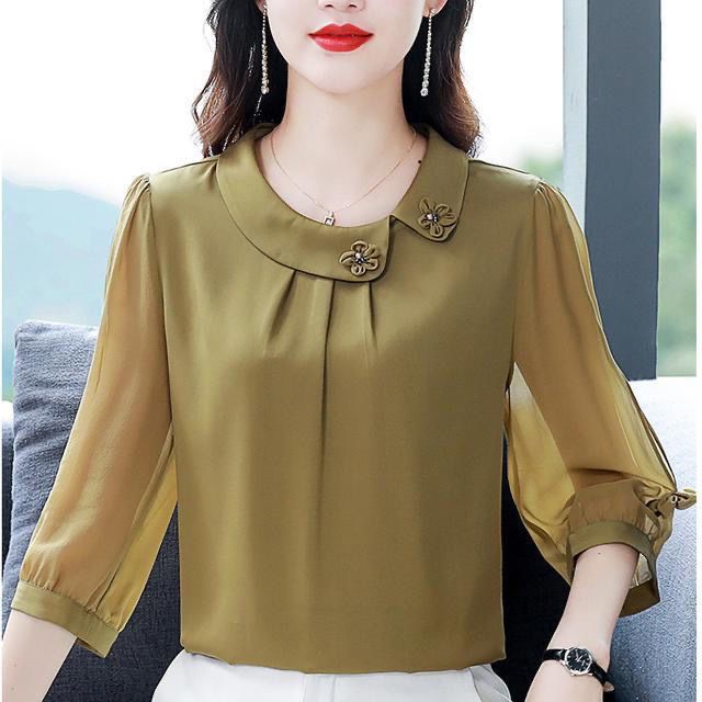 2023 New Women's Chiffon Shirt Fashionable and Elegant Style High Quality Simple 3/4 Sleeve Shirt Loose Top