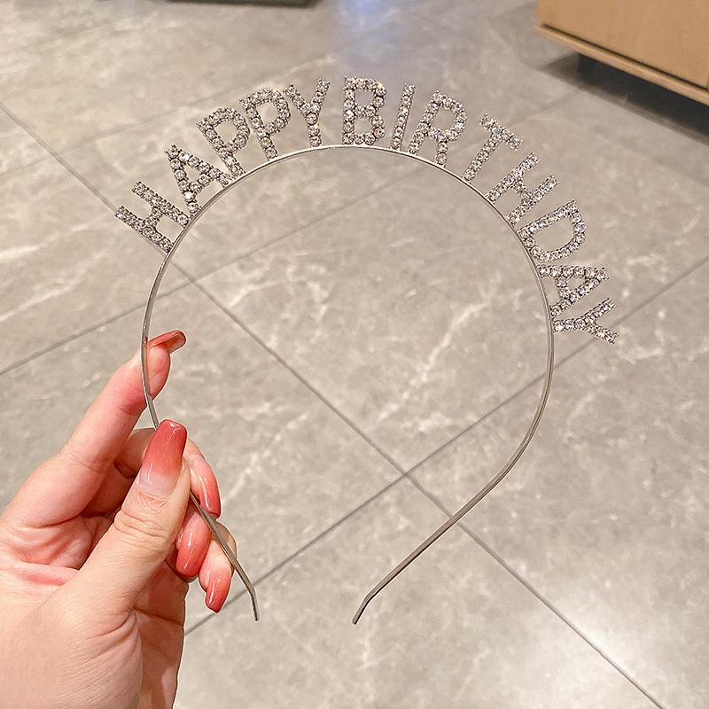 Korean Fashion New Temperament Shining Diamond Happy Birthday Hairband