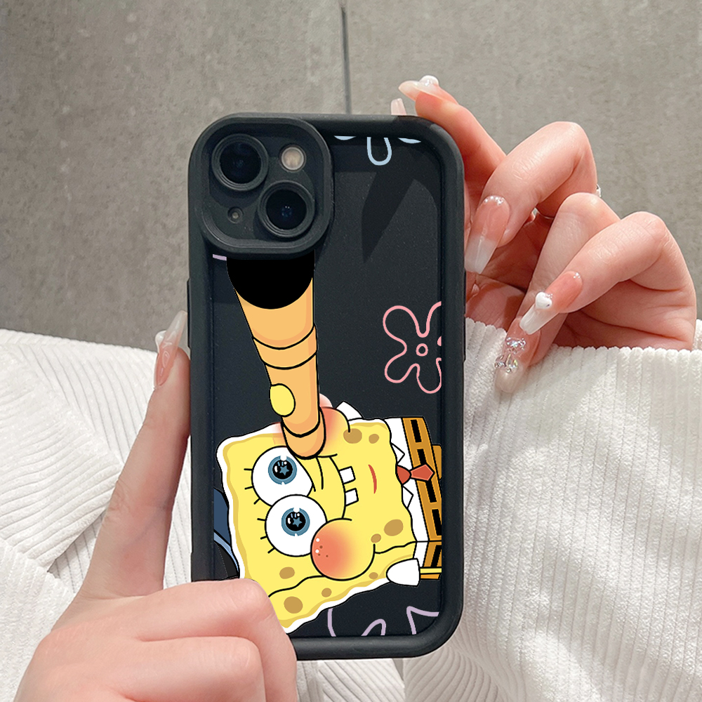 TA for Redmi 14C Back Cover Soft Square Ladder Cartoon SpongeBob Mobile Cover Silicone Camera Protection Phone Case. 