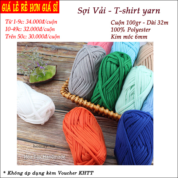 Sợi Vải - Tshirt Yarn - Cuộn 100Gr - Hoa Tay Handmade