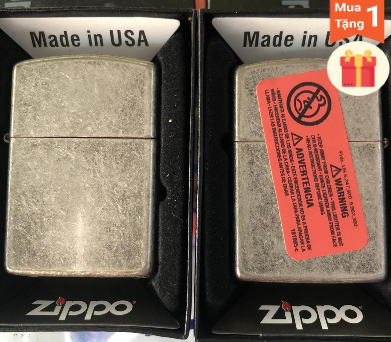 Bật lửa zippo bạc giả cổ loại trơn hàng cao cấp vỏ đồng có tem đỏ