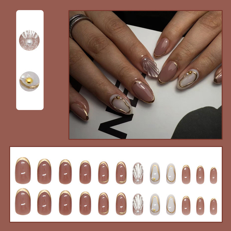 24Pcs%20Stylish%20Pattern%20Three-dimensional%20Shell%20Pearl%20Fake%20Nails%20with%20Glue%20DIY%20Art%20Design%20False%20Nails%20Wearable%20Nails%20Artificial%20Nails%20-%20Image%202