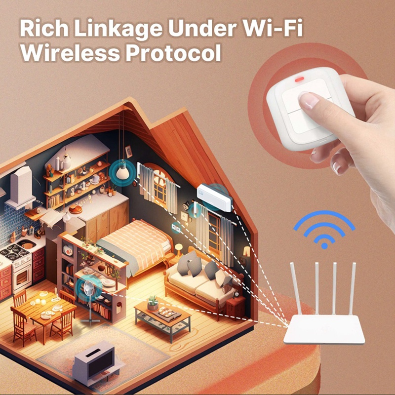 Tuya WiFi Button Scene Switch Wireless Smart Light Wall Switch Low Power Consumption No Wiring for One Tap to Run Durable Easy Install