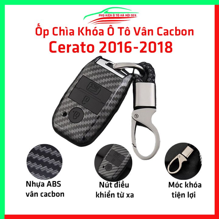 Ốp chìa khóa ô tô cacbon Cerato 2016 2017 2018, vỏ bọc khóa theo xe có kèm móc khóa inox cao cấp, lớp silicon chống nước bảo vệ chìa bền đẹp