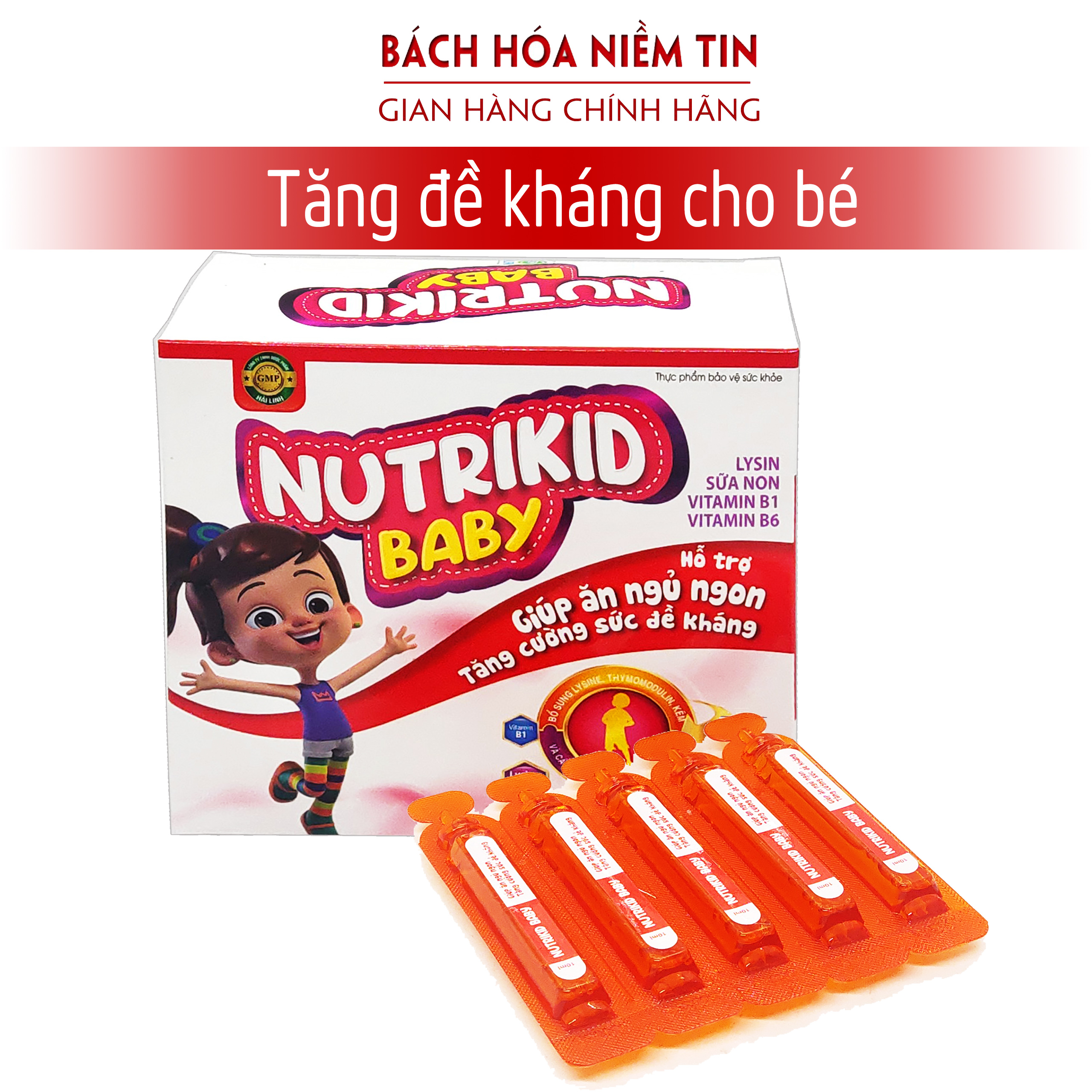NutriKid Baby Tăng Sức Đề Kháng Cho Bé - Tăng cường hệ miễn dịch- Dạng siro 20 ống x 10ml - Chuẩn GMP Bộ Y Tế