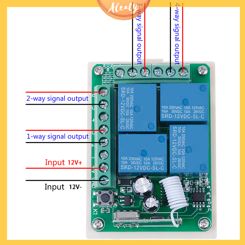 Aleaty💝 bộ thu công tắc điều khiển từ xa rf rơ le không dây 4 kênh dc 12v 10a 433mhz