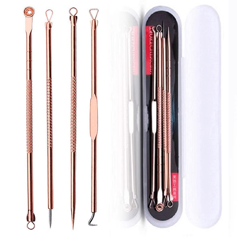Bộ 4 dụng cụ nặn mụn chuyên nghiệp - 4 cây lấy nhân mụn, nặn mụn 2 đầu