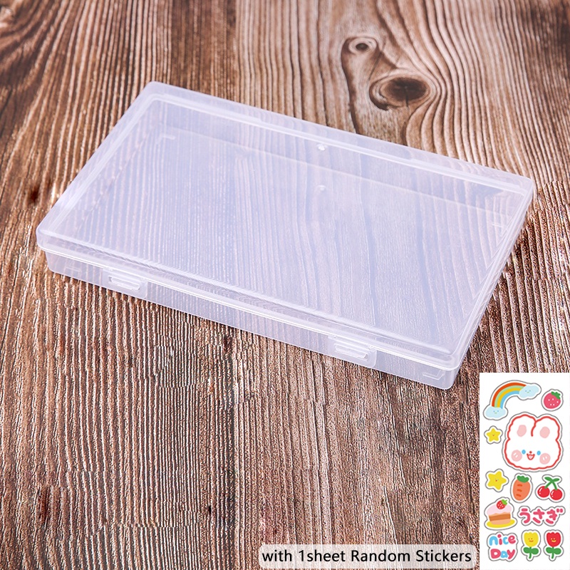 Portable Rectangular Transparent Buckle Storage Box Desktop Stationery Storage Case with DIY Stickers