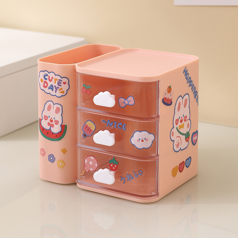 NFA Cloud Multi functional Desktop Pen Holder Instagram Style Student Stationery Multi grid Drawer Storage Box Office Storage Box