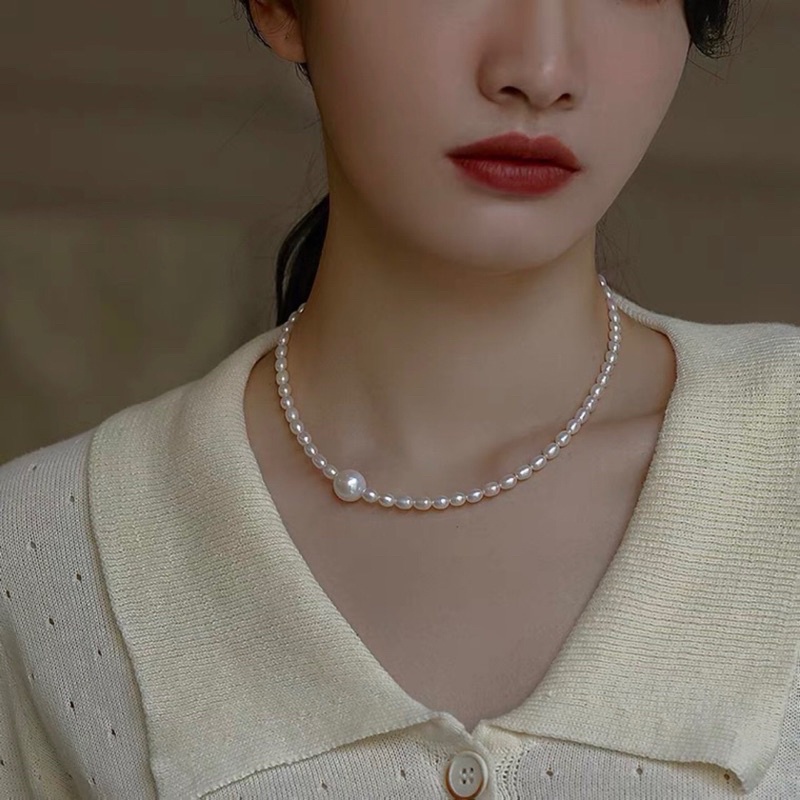 Vòng cổ ngọc trai gạo size 4ly khóa bạc - ngọc trai trường thịnh
