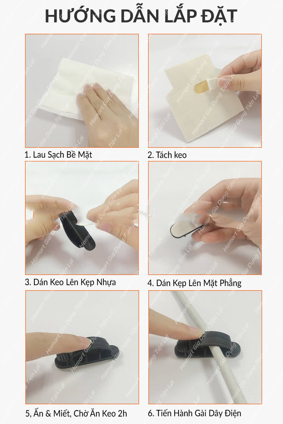 Vỉ 10 Móc Treo Dây Điện Có Chốt Hamart Kẹp Dây Điện Dán Tường Siêu Dính Sắp Xếp Không Gian Tiện Lợi