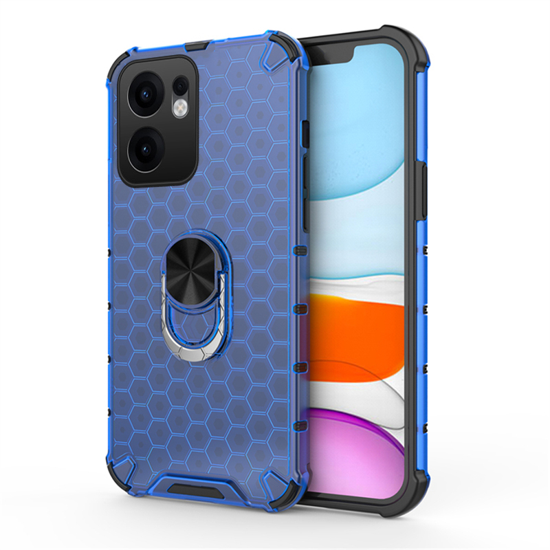 Phone Case for OPPO Reno 13 Pro Back Cover Clear Beehive Design Air Cushion Sorption Buckle Bracket Ring Transparent Casing for OPPO Reno 13F Cover Cases.