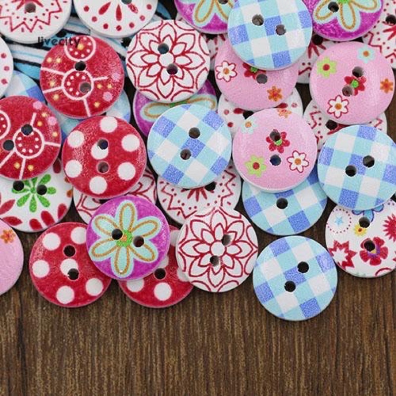 Gói 100 nút ( cúc) áo gỗ tròn hoa văn hai lỗ