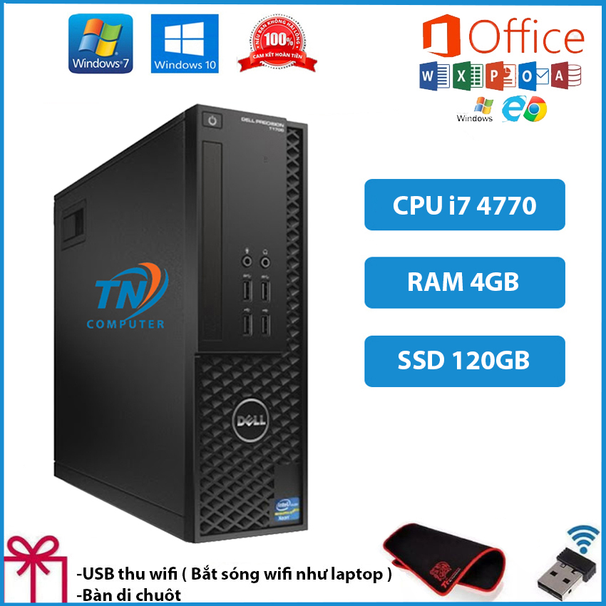 Máy trạm Dell Precision T1700 SFF Cấu hình core i7 4770 Ram 4GB, Ổ cứng SSD 120GB, Cây máy tính để bàn. Máy tính văn phòng, học tập Tặng USB Thu Wifi và bàn di chuột