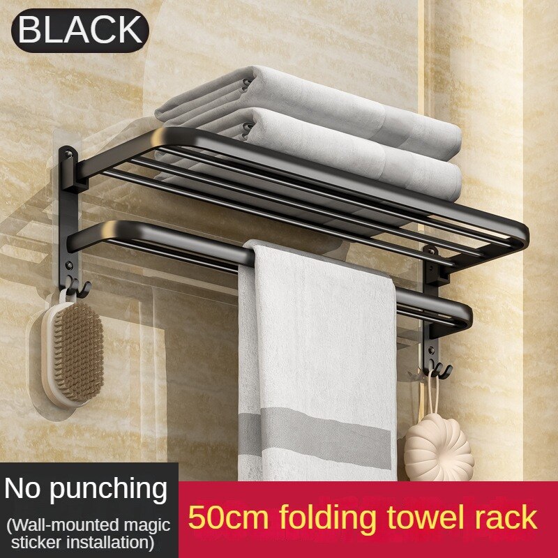 40-50CM No Drilling Towel Rack Movable Holder With Hook Wall Mount ...