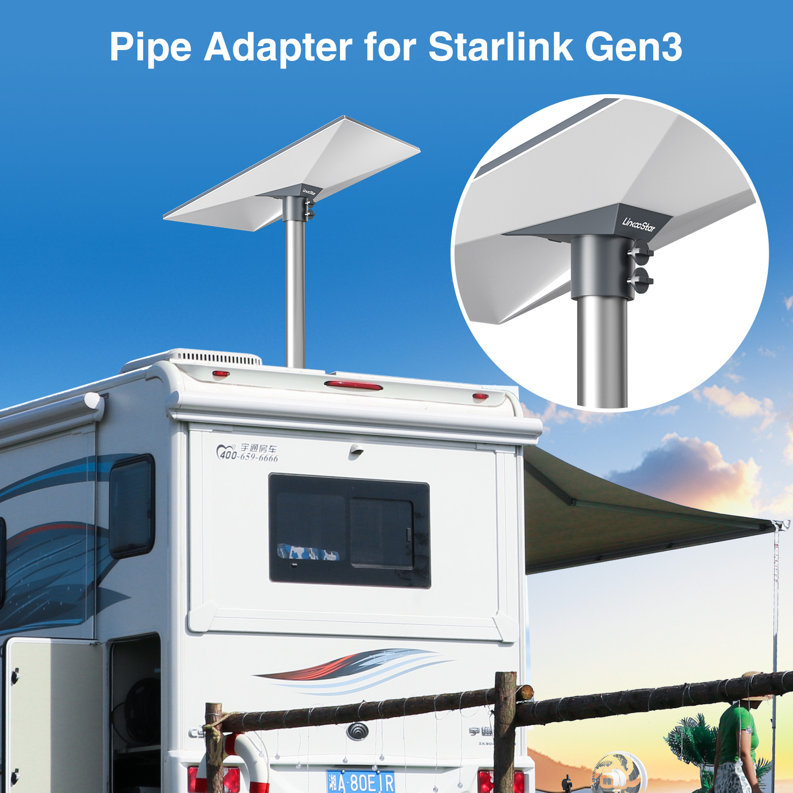 FOKEN Starlink Gen 3 Pipe Adapter Pole Mount Aluminum Alloy Bracket for ...
