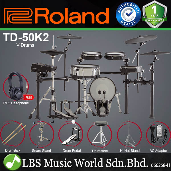 Roland TD-50K2 V-Drums 5-Pieces Electronic Drum Set with TD-50X Sound ...