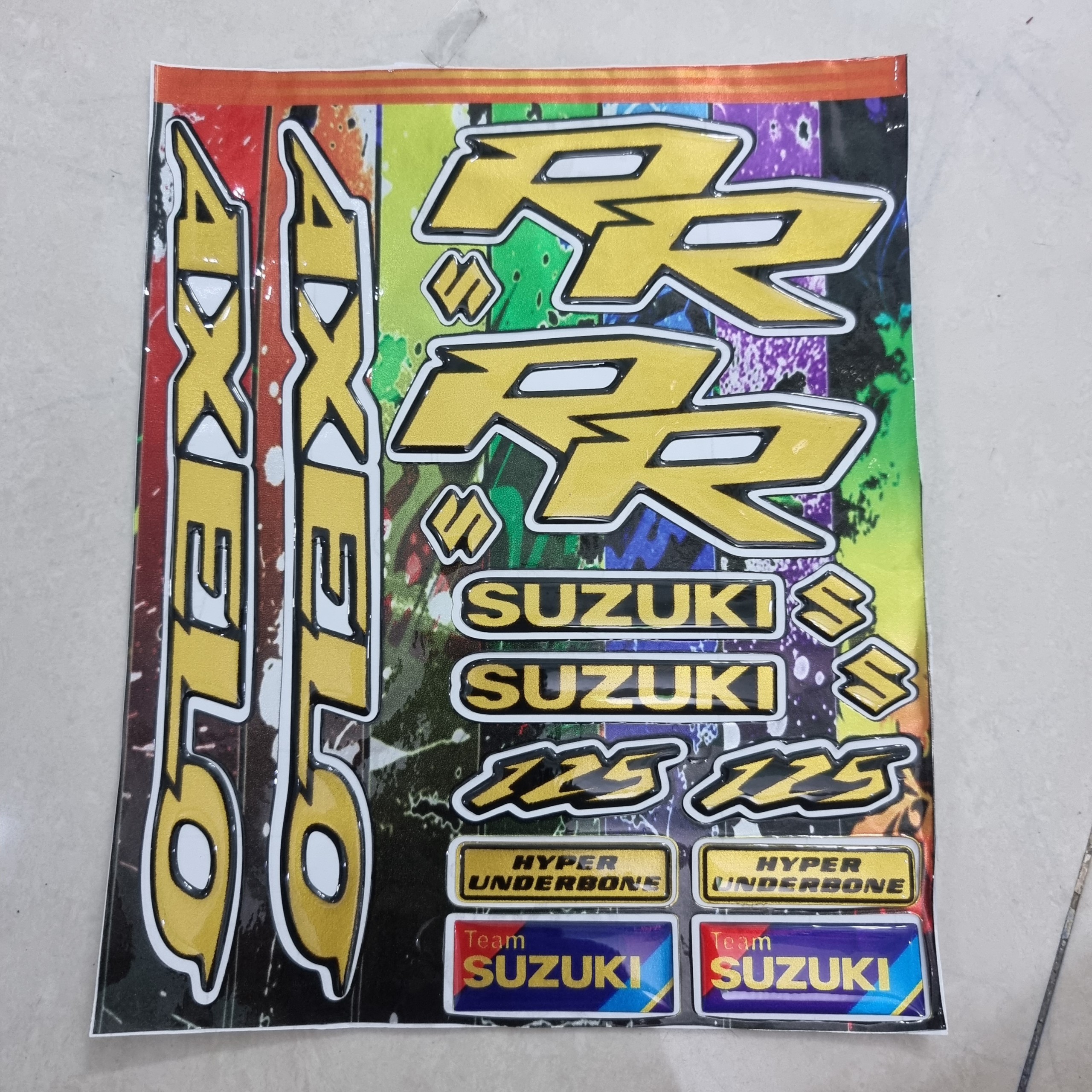 Tem xe Axelo suzuki crom chữ nổi trọn bộ