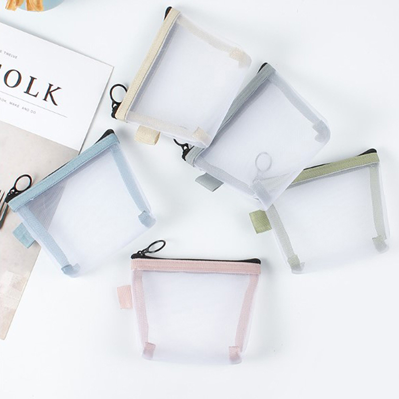 Clear Mesh Portable Mini Coin Bags Purse Line Storage Bag Small Makeup Case Cosmetic Bag