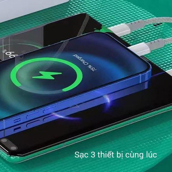Cáp sạc nhanh 3 đầu ( Type-C to L+ L + C ) công suất 12w