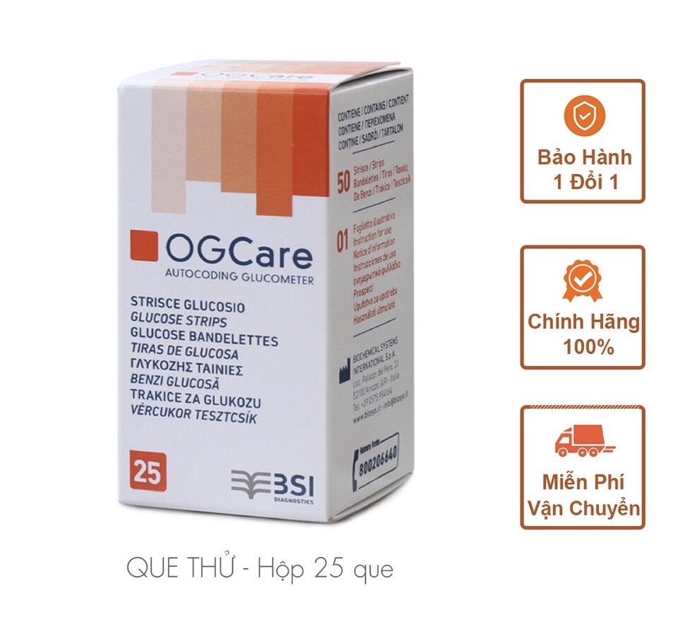 QUE THỬ ĐƯỜNG OG CARE HỘP 25 QUE