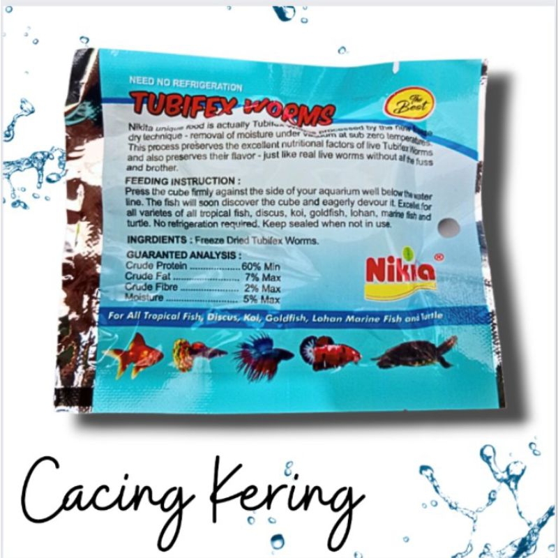 Makanan Ikan Cacing Kering Sutra TUBIFEX WORM NIKITA 5GR ( 3pcs)