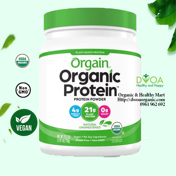 Protein thực vật hữu cơ Orgain tự nhiên không đường 720g Orgain Organic Plant Based Protein Powder Natural Unsweetened thumbnail