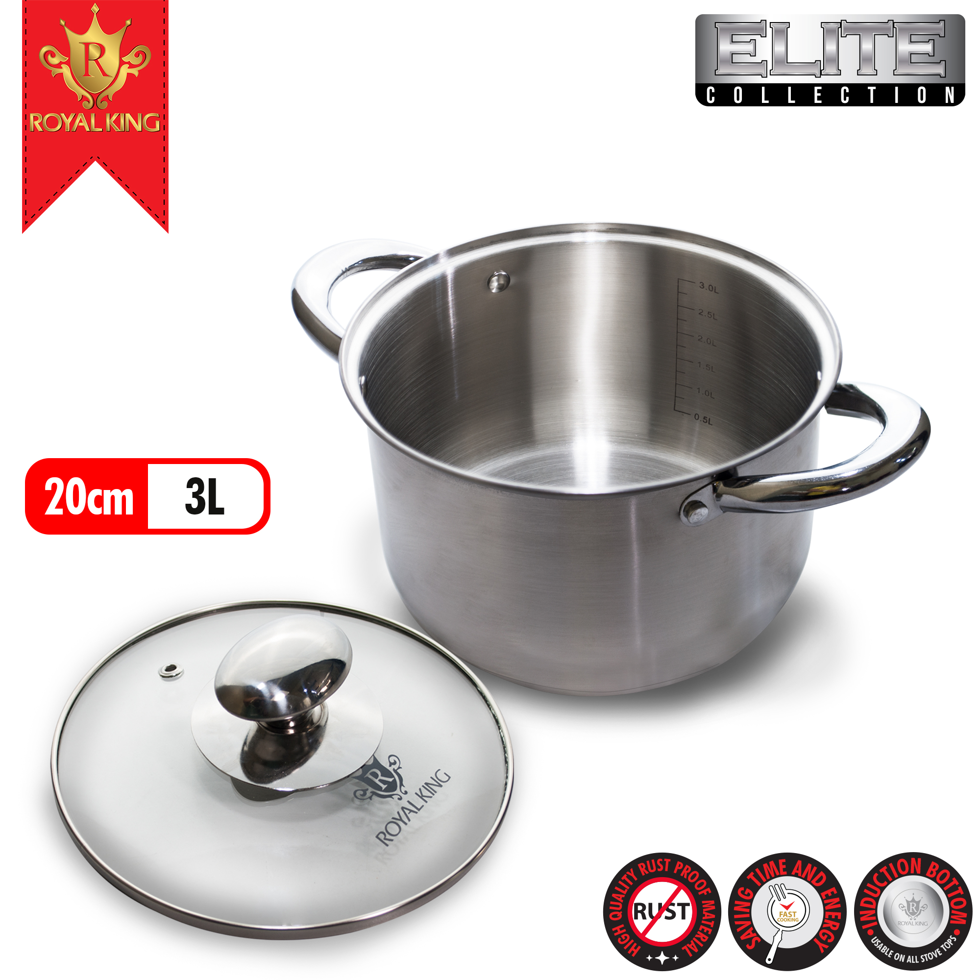Royal King 20cm Stainless Steel Induction Ready Stock Pot with Glass