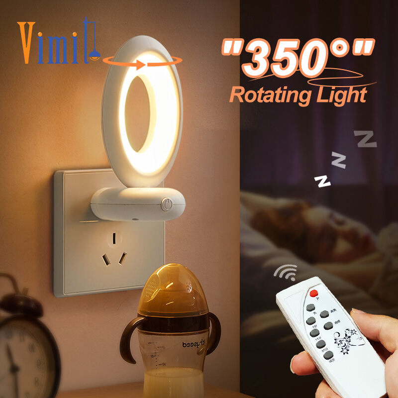 Vimite 3-color đèn ngủ điều khiển từ xa shine 350° rotating đèn ngủ cắm điện soft eye protection sleep atmosphere đèn phòng ngủ Socket Kids đèn bay phòng Decoration Baby Socket Lighting Switch