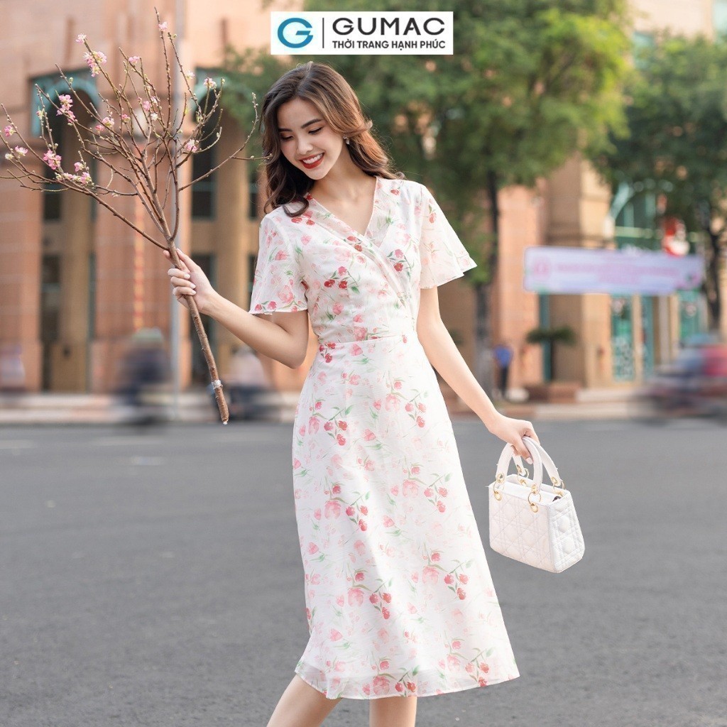 [15 - 17.6 |Voucher 8-15%] Đầm nữ cổ tim kiểu phối thời trang GUMAC DD12061
