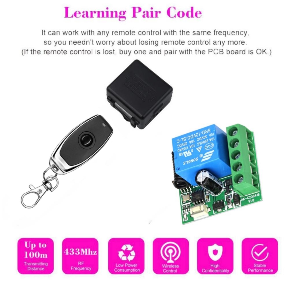 433mhz%20Wireless%20Remote%20Control%20Switch%20Dc%2012v%201ch%20Relay%20Module%20Rf%20Smart%20Home%20Remote%20Controls%20-%20Image%202