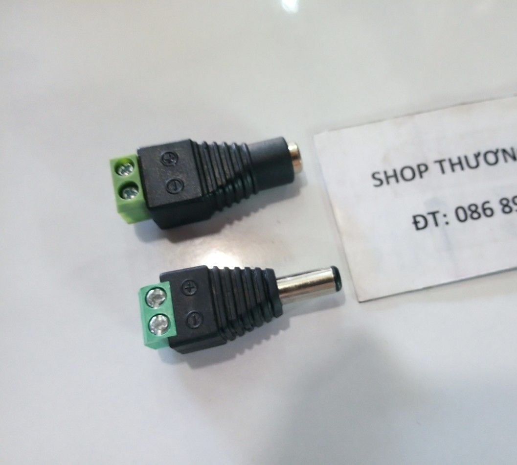 Đầu nguồn Domino 2 lổ ra chân DC: 5.5mm X 2.1mm  ((Giá bán: Căp 2 Đầu (Đực & Cái))