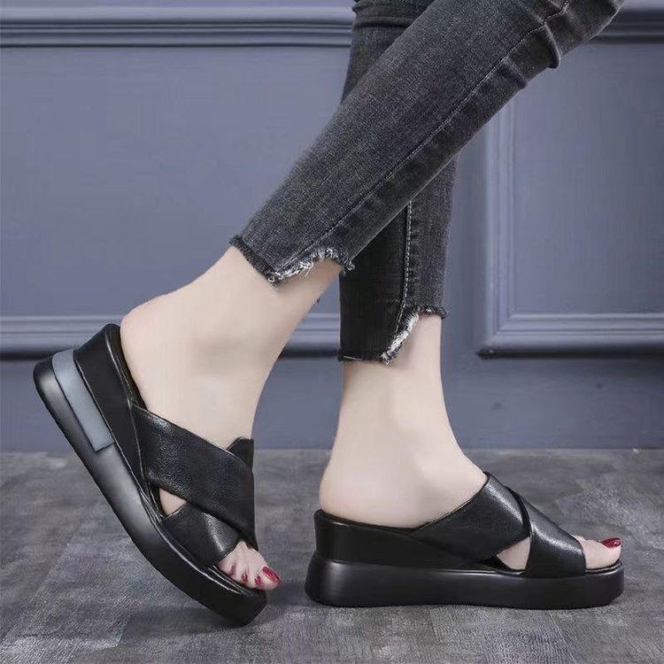 Vshoes dép lê đế xuồng dép lê cao gót miệng cá thường ngày mẫu mới cho nữ dép lê quai ngang đế dày