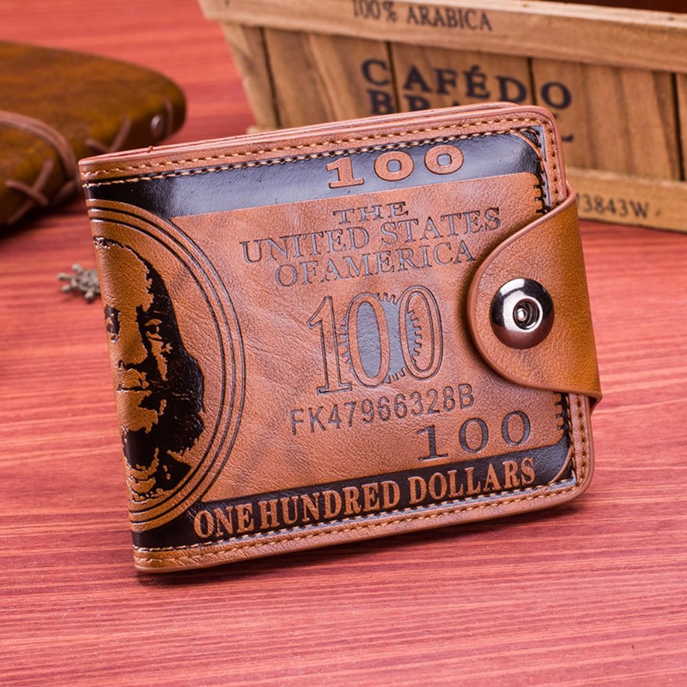 NPIQL US Dollar Pattern Dollar Pattern Wallet Buckle PU Leather Men's Wallet Retro Large Capacity PU Clutch Bag Men