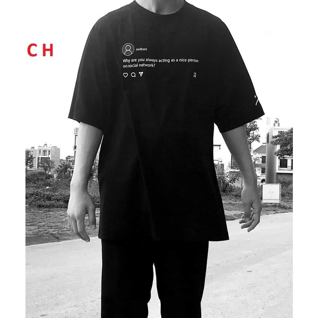 [49k] Áo thun tay lỡ cổ tròn Sadtagram