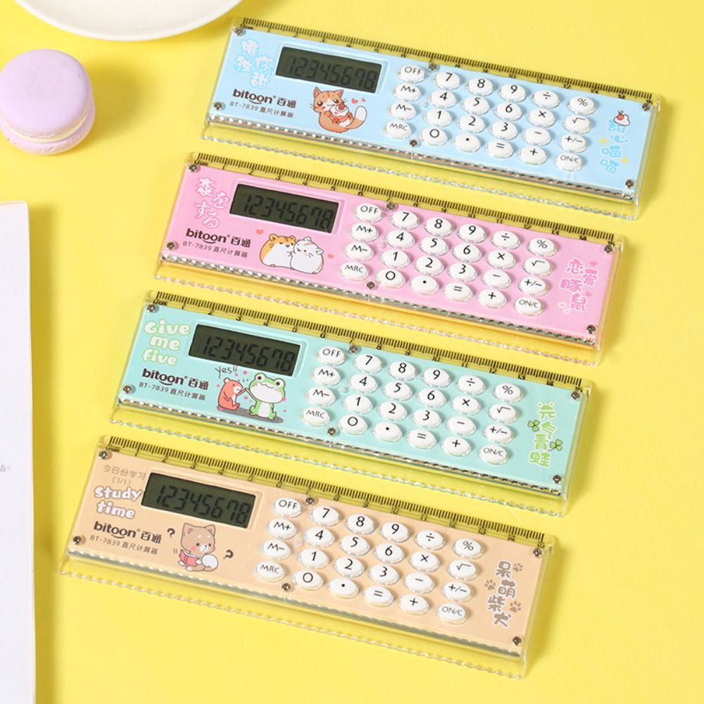 DIVECY Mini Thước thẳng Siêu mỏng Có máy tính Dụng cụ vẽ Di động Văn phòng phẩm Máy duỗi tóc Trường học văn phòng