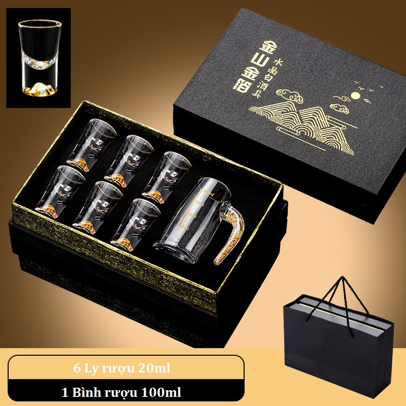 Bộ ly rượu pha lê vàng lá 24k