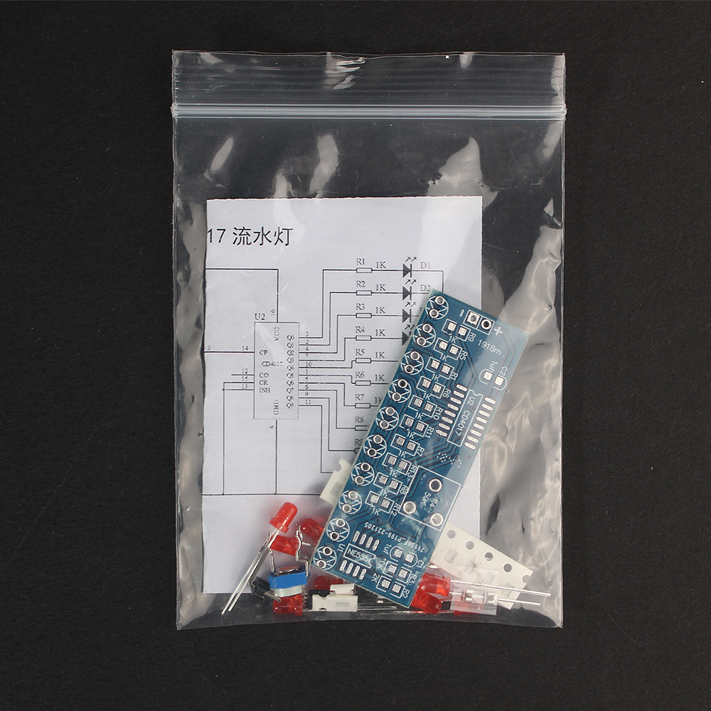 NE555 CD4017 LED Flow Light Electronic Production Suite Control Board Module Capacitor Oscillator Clock Signal DIY Electronic Kit