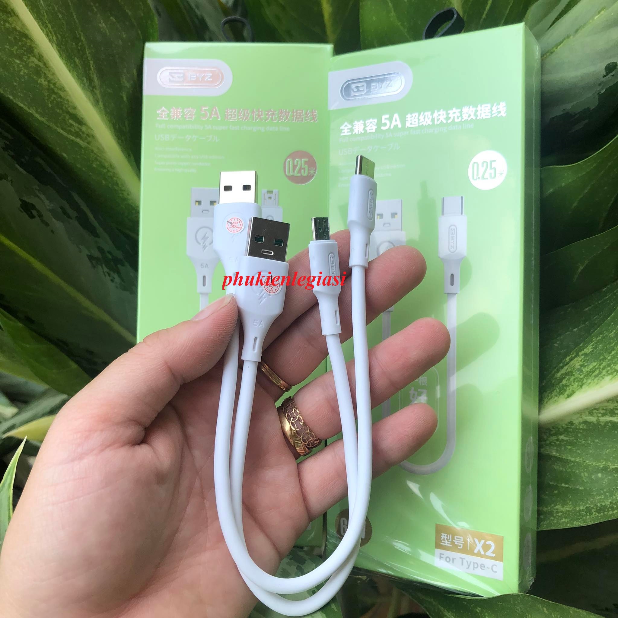 Cáp sạc ngắn 25CM BYZ X2 các đầu micro usb type c Iphone