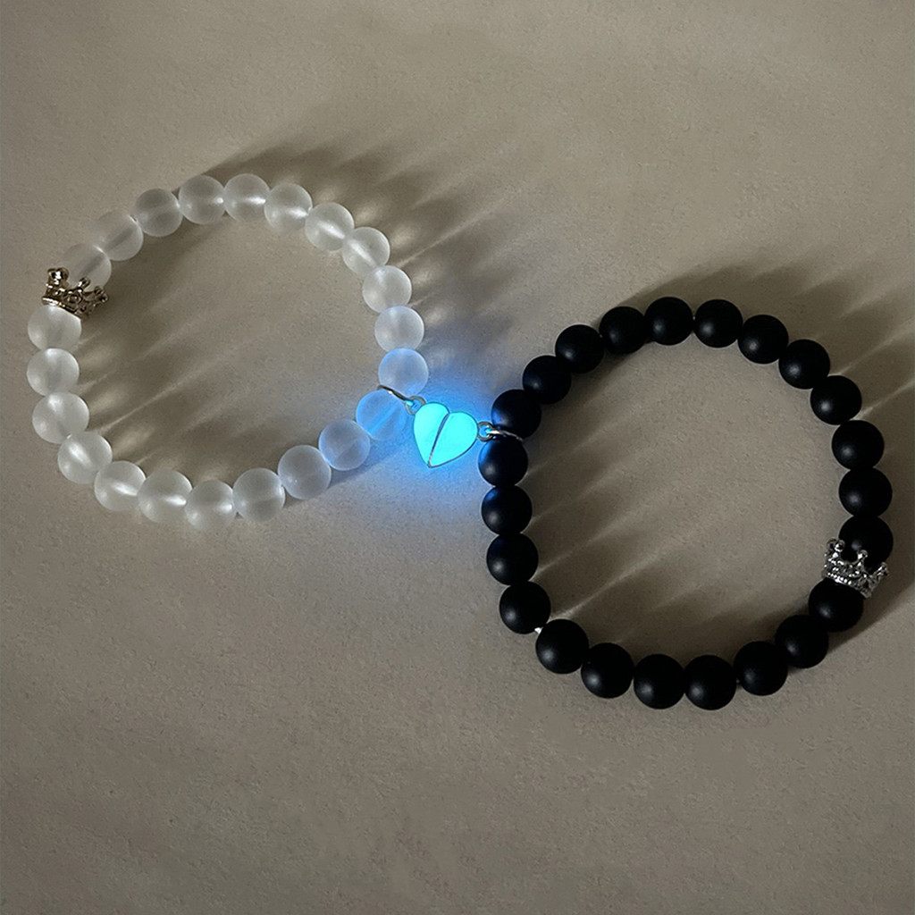 2Pcs/Pair Love Men and Women Luminous Couple Bracelet Romantic Love Beads String Love Luminous Crown Bracelet Gifts. 