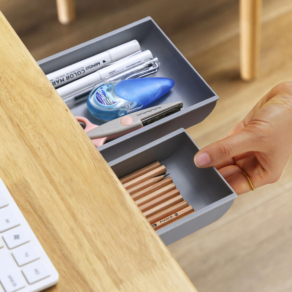 Space-saving Table Drawer Under Desk Hidden Storage Unit Under Desk Storage Tray Hidden Table Storage Box Self-adhesive Drawer Organizer