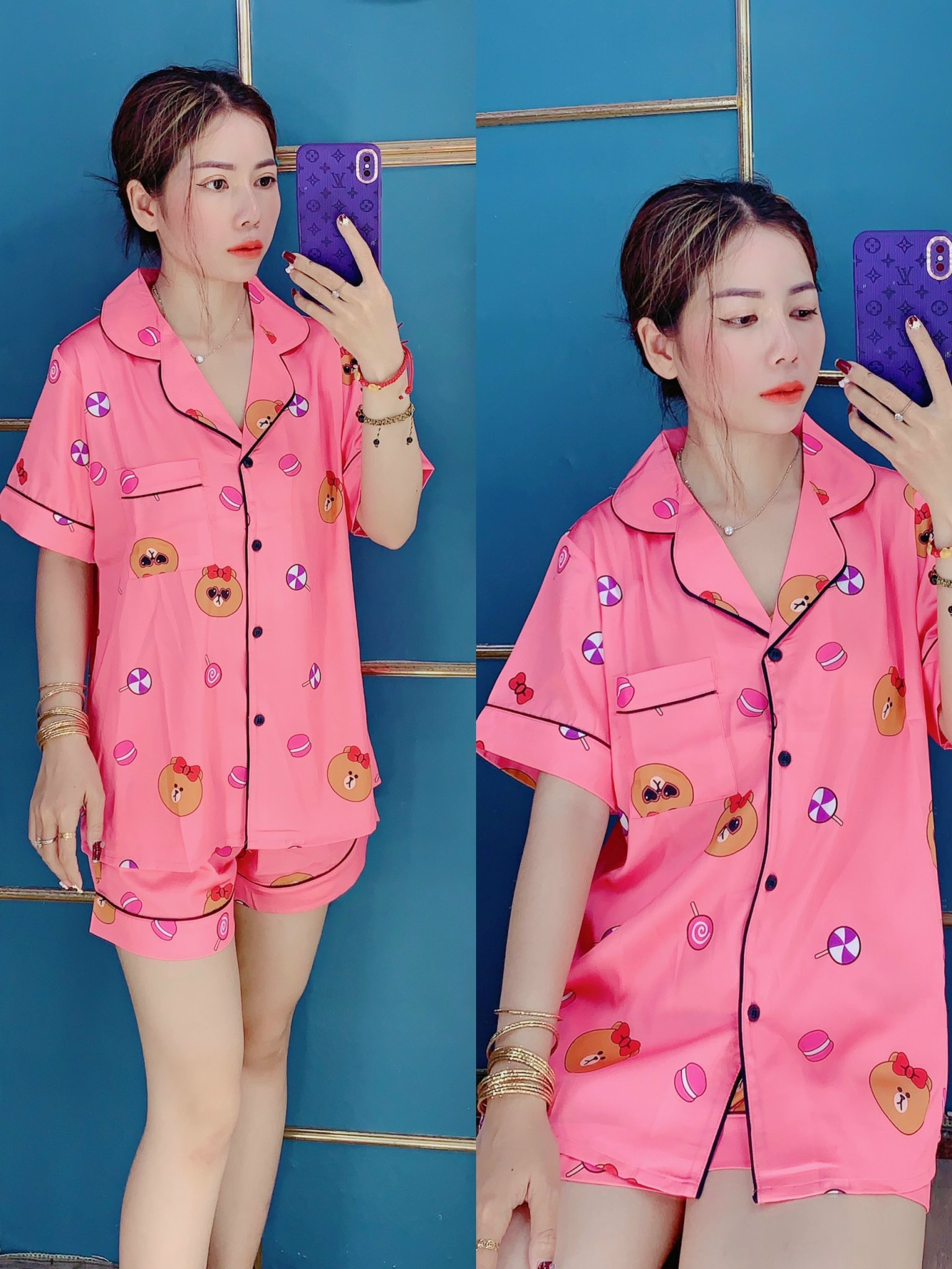 Pizama lụa tơ tằm hiện đại